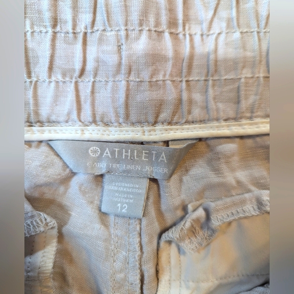 ATHLETA Cabo Linen Jogger Pants Size 12 Tan/Cream Camo - Picture 5 of 10